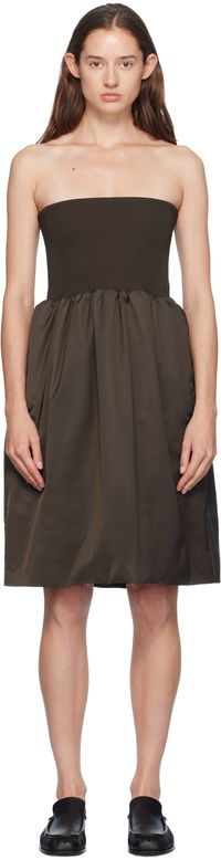 AMOMENTO Jupe midi évasée brune à effet bouillonné