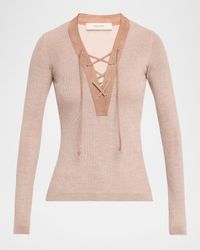 Journey Lace-Up Ribbed Wool Sweater