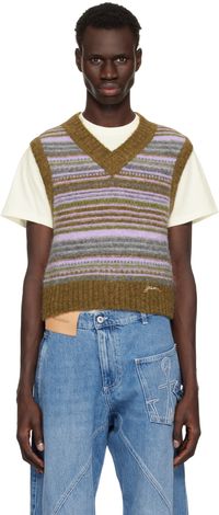 GANNI Gilet multicolore en tricot brossé à rayures