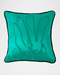 Hand-Embroidered Silk Pillow with Velvet Back, 18" Square