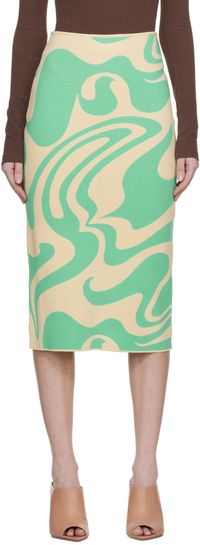 Sportmax Green & Beige Sax Midi Skirt