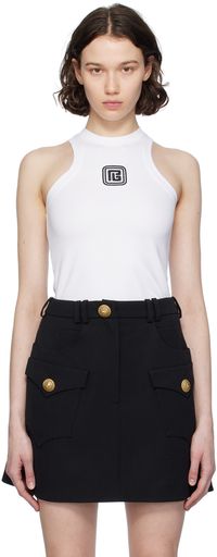 Balmain White Retro PB Tank Top