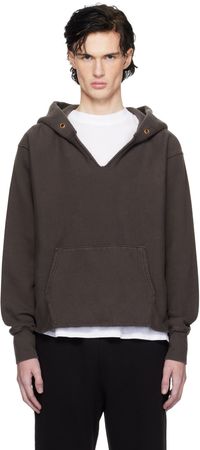 Les Tien Gray Heavyweight Raw Cropped Hoodie