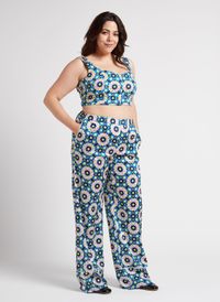 Persona By Marina Rinaldi - Pantalon large et fluide imprimé - Taille 27 - Bleu