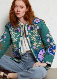 Louise Misha - Veste col rond en coton bio - Taille 40 - Vert