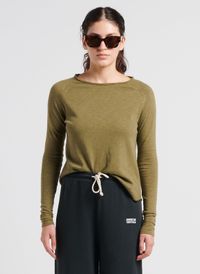 American Vintage - Tee-shirt col rond en coton - Taille L - Kaki