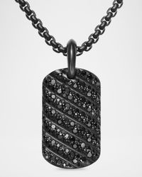 Men's Sculpted Cable Tag in Black Titanium with Diamonds, 35mm