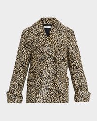 Leopard-Print Ponyhair Double-Breasted Short Peacoat