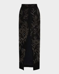 Herbarium-Embroidered Chino Maxi Trouser Skirt