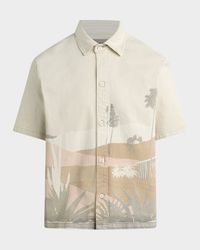 Men's Graphic Denim Button-Down Camp Shirt