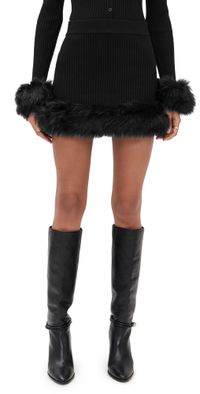 Show Me Your Mumu Fran Mini Skirt Black Knit w/ Faux Fur S