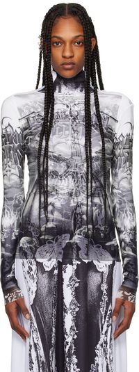 Jean Paul Gaultier T-shirt à manches longues noir et blanc à images à logo - Très Gaultier