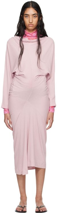 Dries Van Noten Robe midi rose en jersey côtelé