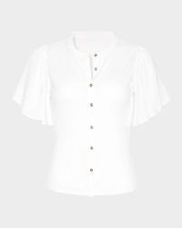 Colette Button-Front Flutter-Sleeve Top