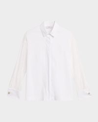 Cotton Poplin Organza-Sleeve Shirt