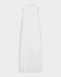 Pleated A-Line Halter Dress with Pockets
