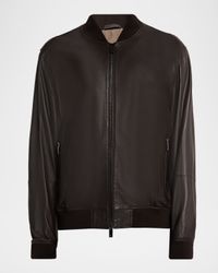 Men's Leather Knit-Trim Jacket