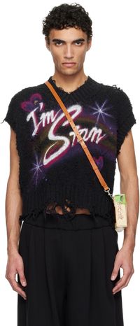 doublet Black Airbrush Recycled Cotton Knit Vest