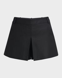 Pleated Sharp Silk And Mohair-Blend Twill Skort