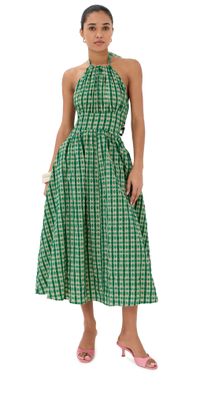 Rosie Assoulin Halter in the Name of Love Dress Green Check 2