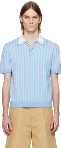 Casablanca Polo bleu et blanc à motif à monogrammes