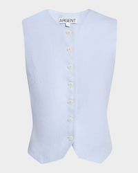High-Neck Linen Twill Waistcoat