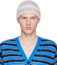 Marni White & Gray Striped Mohair Beanie
