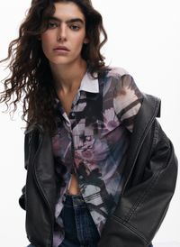 Desigual - Chemise col classique en tulle - Taille XL - Noir