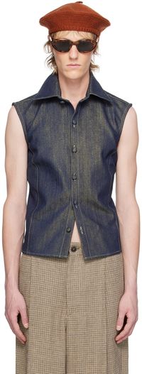 Theophilio SSENSE Exclusive Blue & Gold Denim Vest