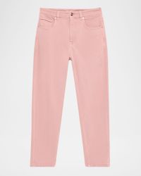 Garment Dyed Twill Tapered-Leg Jeans With Monili Trim