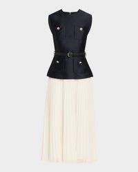Belted Mixed-Media Midi Dress