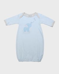 Boy's Striped Elephant Embroidered Gown w/ Baby Hat, Size 0-3M