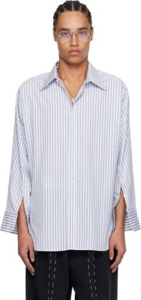 Maison Margiela Chemise blanc et bleu en coton à rayures