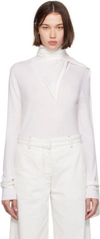 TOTEME Pull drapé blanc cassé en tricot à mailles fines à écharpe