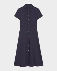 Good Linen Short-Sleeve Button-Front Midi Shirt Dress