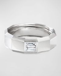 Men's 18k White Gold 8mm Faceted Band Ring with Diamonds