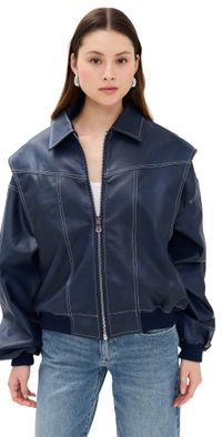 Lioness Vista Faux Leather Bomber Jacket Navy XXL