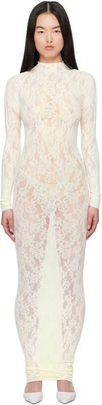 SKIMS Off-White Knit Lace Turtleneck Maxi Dress
