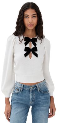 alice + olivia Doris Pullover Sweater Soft White/Black S