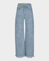 Floral-Embroidered Boyfriend Jeans