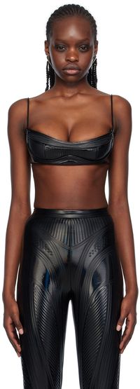 Mugler Soutien-gorge léger noir à logo et ornements gaufrés