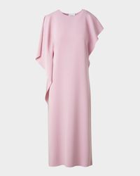 Lasercut Shoulder-Drape Midi Dress