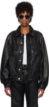 AMIRI Blouson noir en denim ciré à motif à quadrigrammes