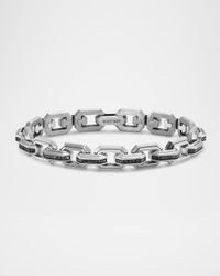 Men's Faceted Flat Link Bracelet in Silver with Black Diamonds, 11mm