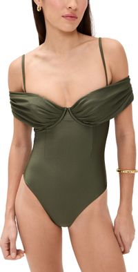 SIMKHAI Calix Draped Bustier Cup One Piece Fern S