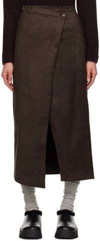 Youth Brown Wrap Faux-Leather Midi Skirt