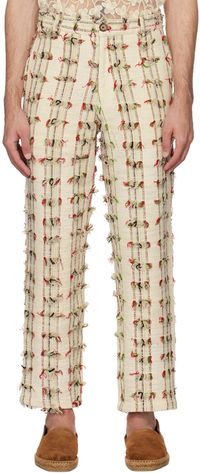 HARAGO Off-White Fringed Trousers