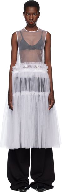 Noir Kei Ninomiya Robe midi blanche en tulle de nylon