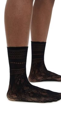 Stems Peony Lace Crew Socks Black One Size