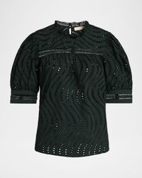 Virginia Lace Eyelet Short-Sleeve Blouse